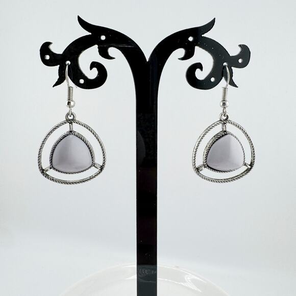 Vintage Southwestern Triangle Earrings with Gray Stone Dangles Contemporary - Picture 1 of 7